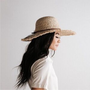 GIGI PIP | Addie Straw Floppy Hat Fringe Edge Brown Bow